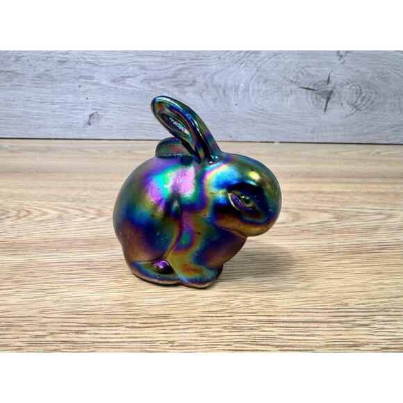 Vintage Fenton Iridescent Glass Bunny Figurine – Rainbow Luster Finish – 3.25” - Picture 1 of 9